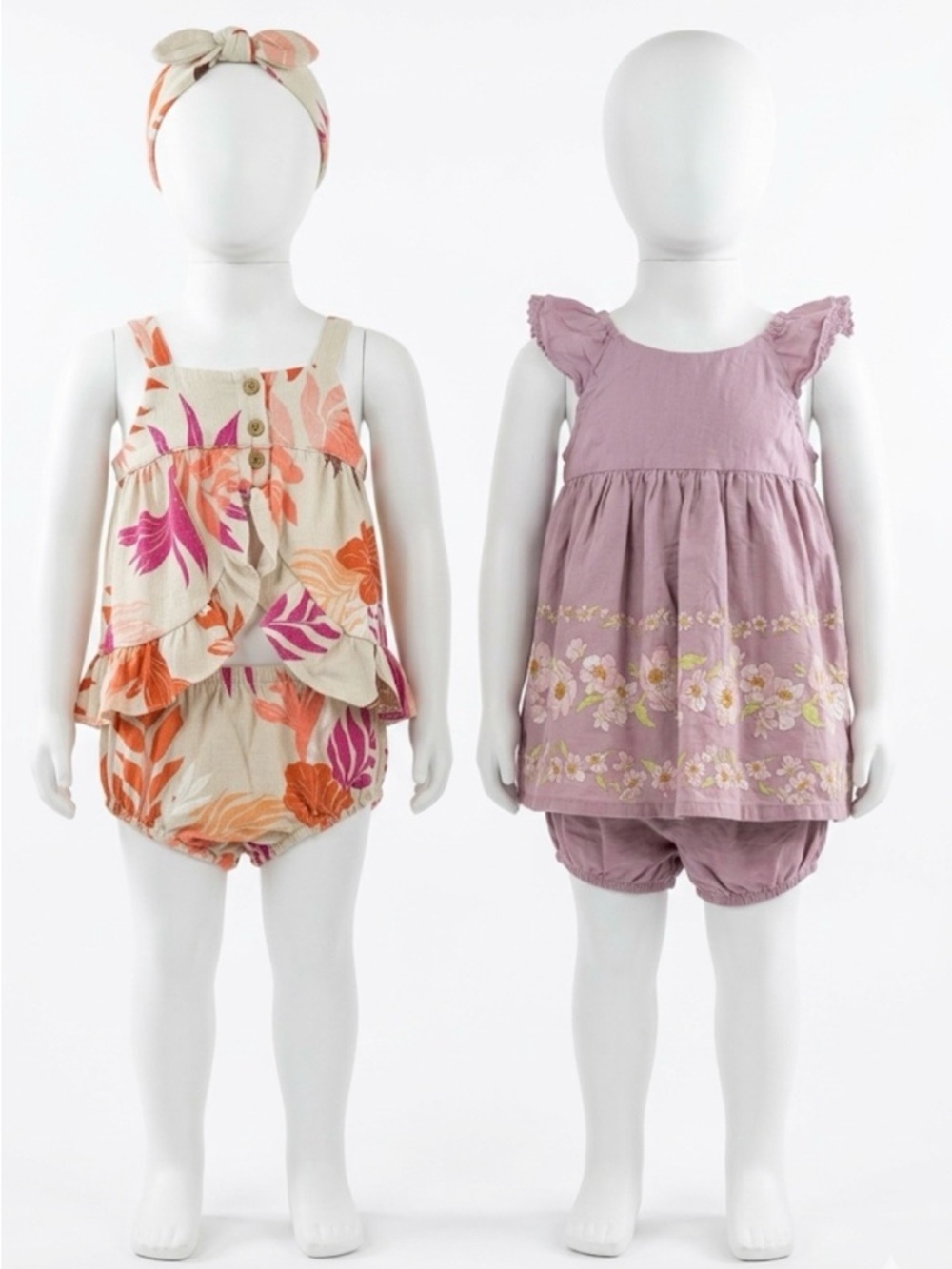 Carter's Beige Tropical Print Top Set with Coral Magenta Accents & B’gosh Dress
